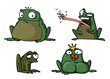 Various characters of frogs on a white background
