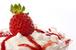Strawberries and cream on white background