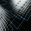 black metal big and blue small cubes