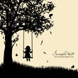 Vector silhouette of girl on swing
