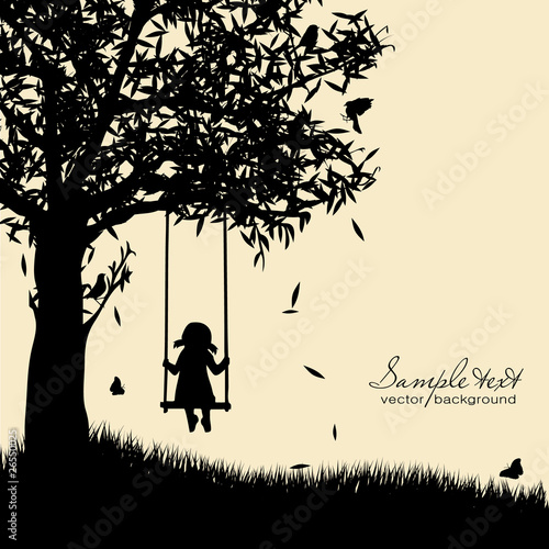 Vector: Vector silhouette of girl on swing Vector silhouette of girl on swing