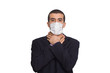 man with a mask on the mouth