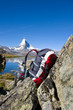 Backpack in front of the Matterhorn