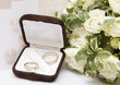 Wedding rings and bouquet