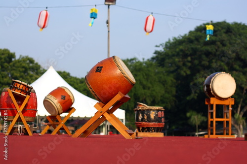 Photo: Japanese Traditional Drums on Stage Japanese Traditional Drums on Stage
