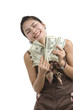 pretty woman happy with lots of money