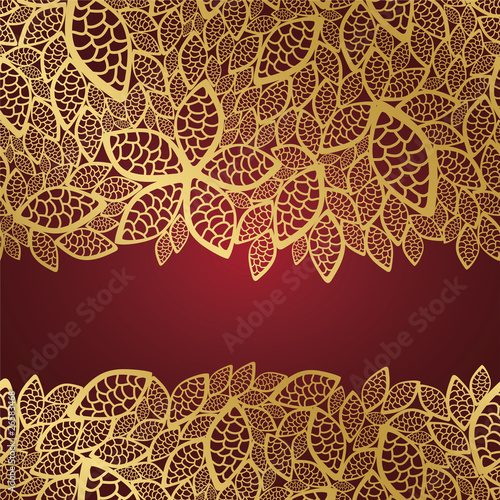 Vector: Golden leaf lace on red background Golden leaf lace on red background