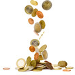 Heap of euro coins falling to the ground