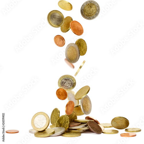 Photo: Heap of euro coins falling to the ground Heap of euro coins falling to the ground