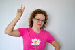 Women shows victory sign