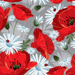 Excellent seamless pattern with with poppies and daisies