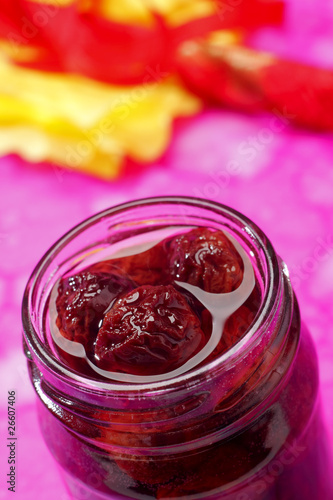 Photo: Sour cherry jam in jar Sour cherry jam in jar