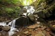 Autumn mountain waterfall in forest. Beauty wild nature landscap