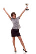 business woman winning a trophy