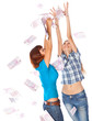 Banknotes of 500 euro are falling on two girls Banknotes of 500 euro are falling on two girls
