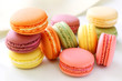 Colorful macaroons on white background