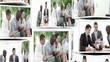 Animation of columns falling down showing businesspeople at work