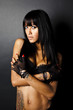 Asian woman in black lingerie