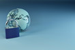Earth with padlock on blue background