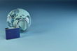 Earth with padlock on blue background