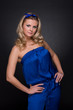 Closeup portrait of beautiful fashion woman in blue suit Closeup portrait of beautiful fashion woman in blue suit