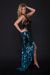 Portrait of woman in blue dress with scales Portrait of woman in blue dress with scales