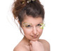 Close up portrait of young beautiful woman with feather make up Close up portrait of young beautiful woman with feather make up