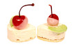 Two sweet cake with cherry on top