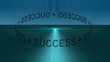 3d animation showing success words turning in blue space