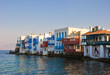 Buildings over the sea of Little Venice on Mykonos