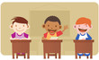 boy Raising hand in classroom boy Raising hand in classroom