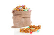 Dutch Sinterklaas gingernuts in a jute bag isolated on white bac