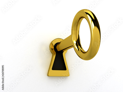 Illustration: Gold key over white Gold key over white