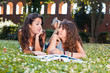 Two Young Woman Study Togheter at Park