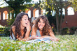Two Young Woman Study Togheter at Park