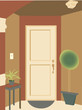 Abstract angled doorway entrance plants and mat