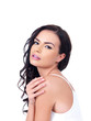 Portrait of beautiful woman on white background