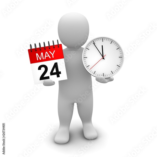 Illustration: Man holding clock and calendar. 3d rendered illustration. Man holding clock and calendar. 3d rendered illustration.
