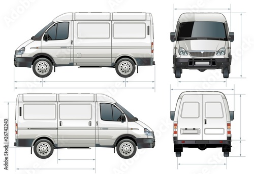 Vector: Vector delivery / cargo van in dimensions Vector delivery / cargo van in dimensions