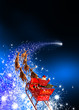 Weihnachtsmann mit Rentierschlitten und Sternschnuppe