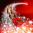 Weihnachtsmann mit Rentierschlitten und Sternschnuppe