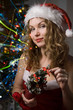 beauty woman in santa hat