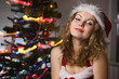 beauty woman in santa hat