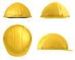Yellow construction helmet four views isolated on white Yellow construction helmet four views isolated on white