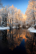 Winter river golden sunset