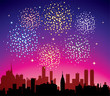 vector fireworks over a city