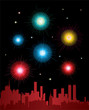 vector fireworks over a city