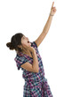 woman pointing up at something