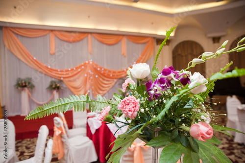 Wedding Hall Decorations on Photo  Flower Decoration Of Wedding Banquet Hall Interior    Santorini