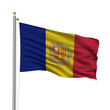 Flag of Andorra waving in the wind in front of white background Flag of Andorra waving in the wind in front of white background